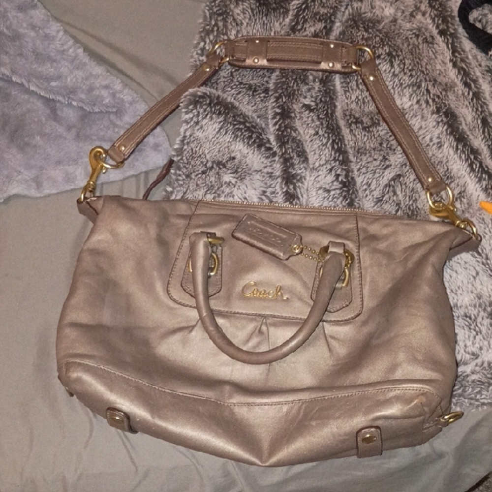 Coach Tan Leather Shoulder Bag with Gold Accents